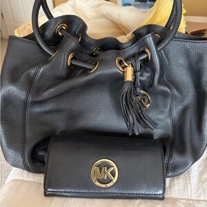 Michael Kors Black Shoulder Bag with Gold Details